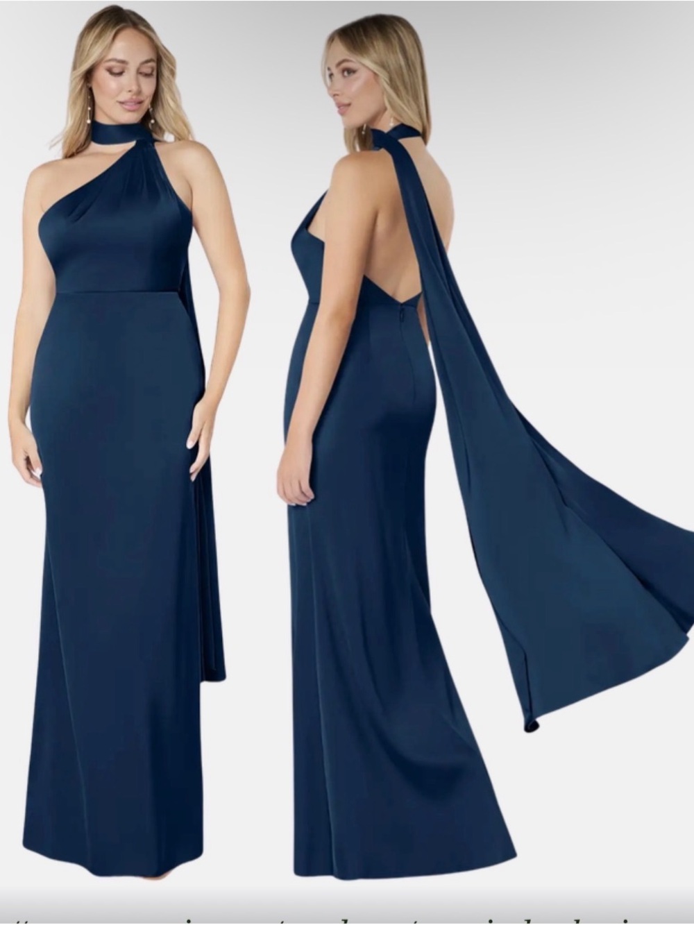 Azazie Navy One-Shoulder Halter Evening Gown